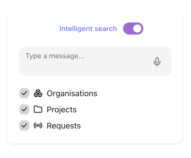 Search organisations, projects and requests